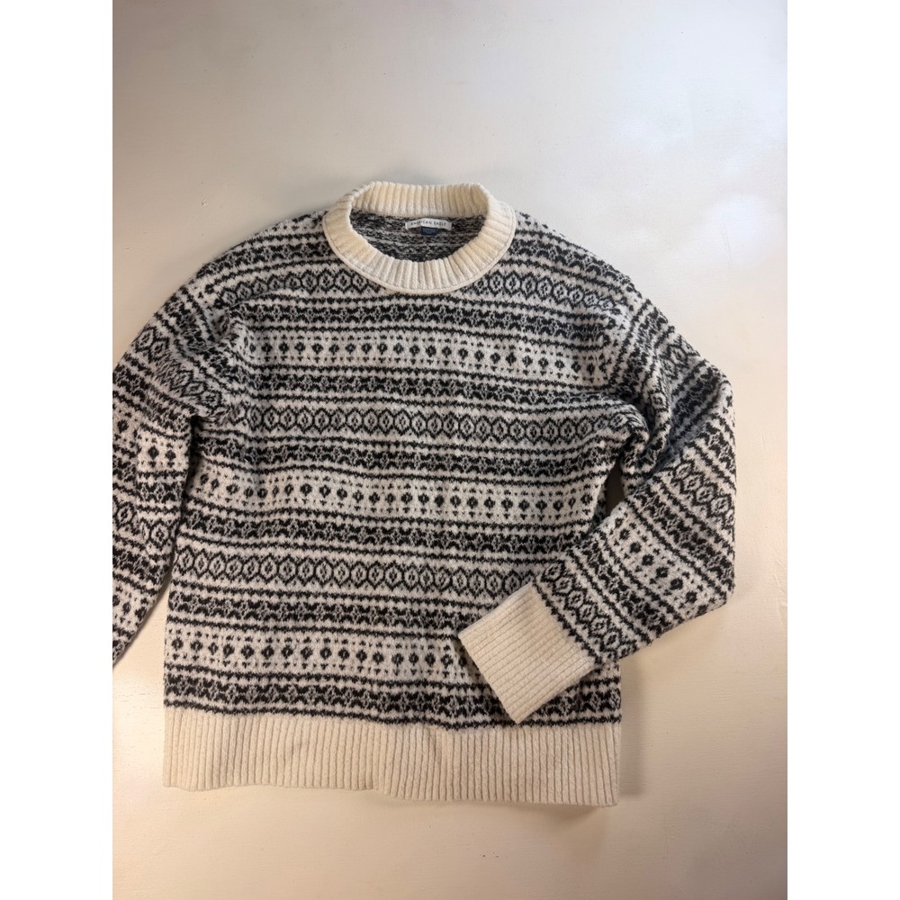 American Eagle Fair Isle Sweater Women XS Cream Black Excellent Knit Pullover - Picture 3 of 9